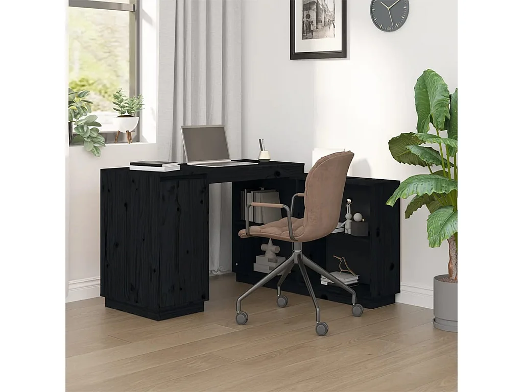 Bureau Noir 110x50x75 cm Bois massif de pin