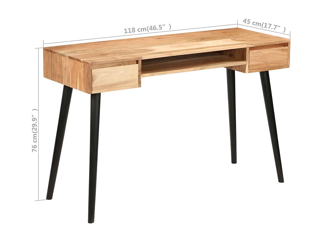 Secretária em madeira de acácia maciça 118x45x76 cm