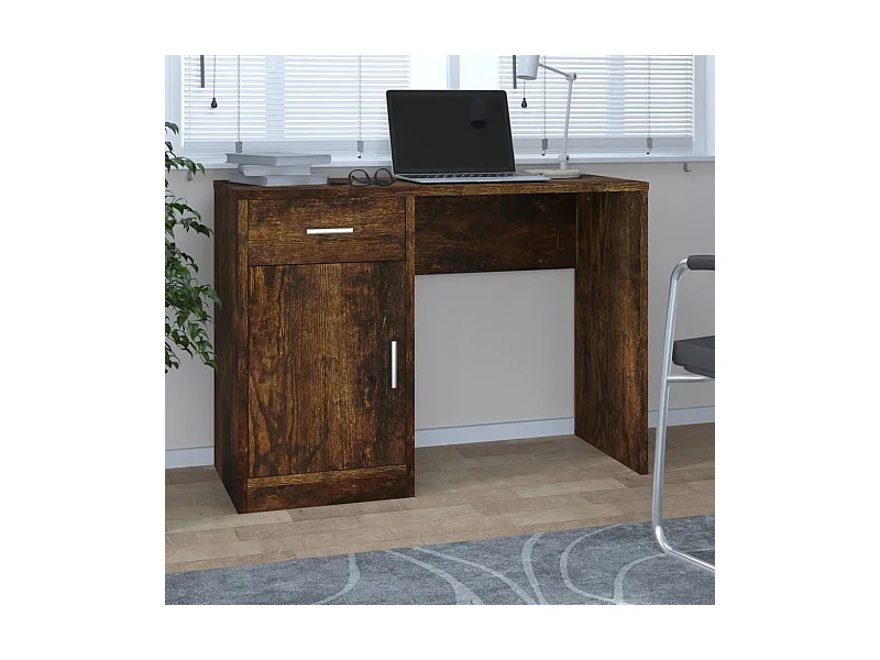 Bureau avec tiroir et armoire Chêne fumé 100x40x73 cm