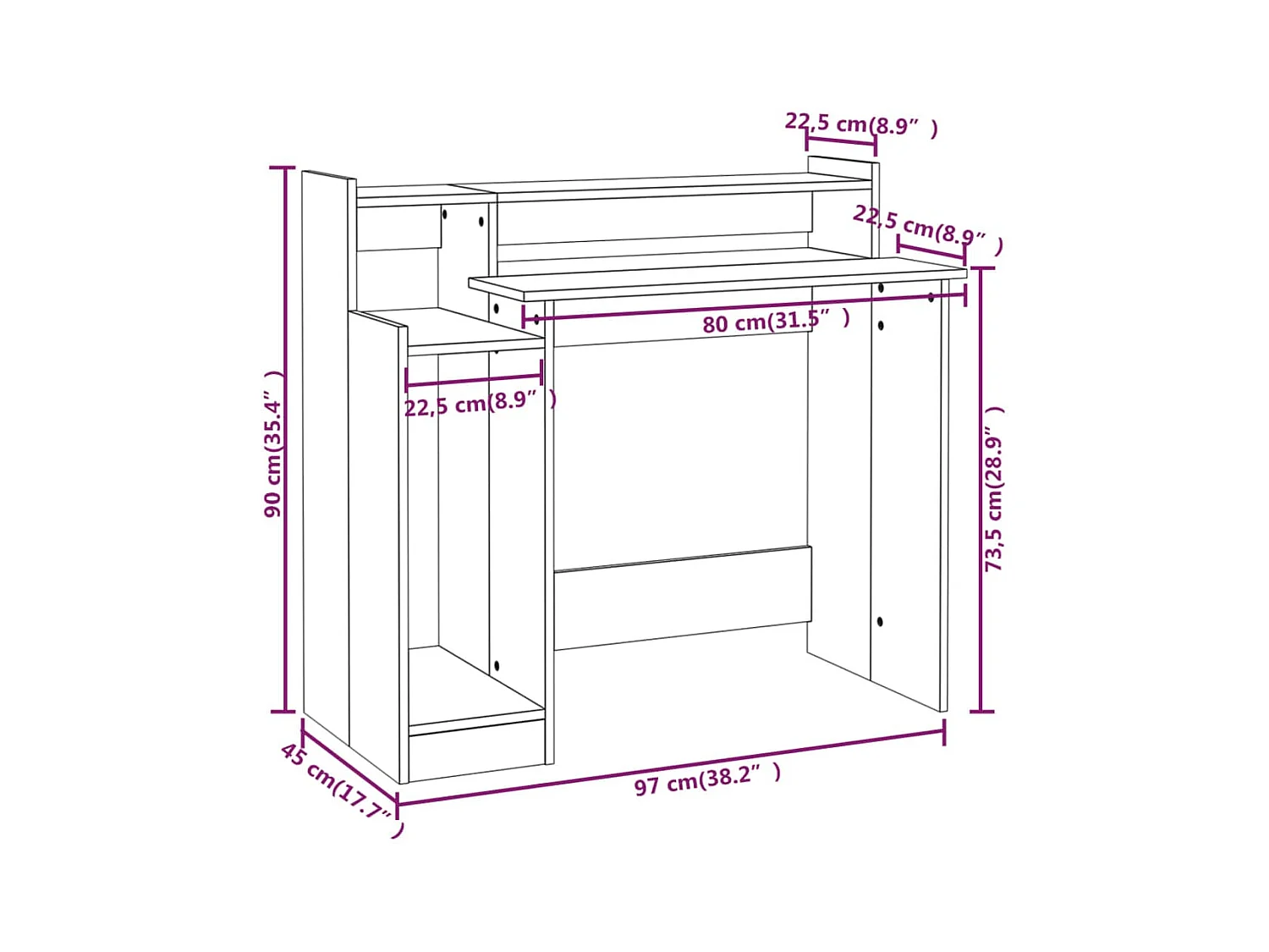 Secretária com luzes LED 97x45x90cm madeira processada branco