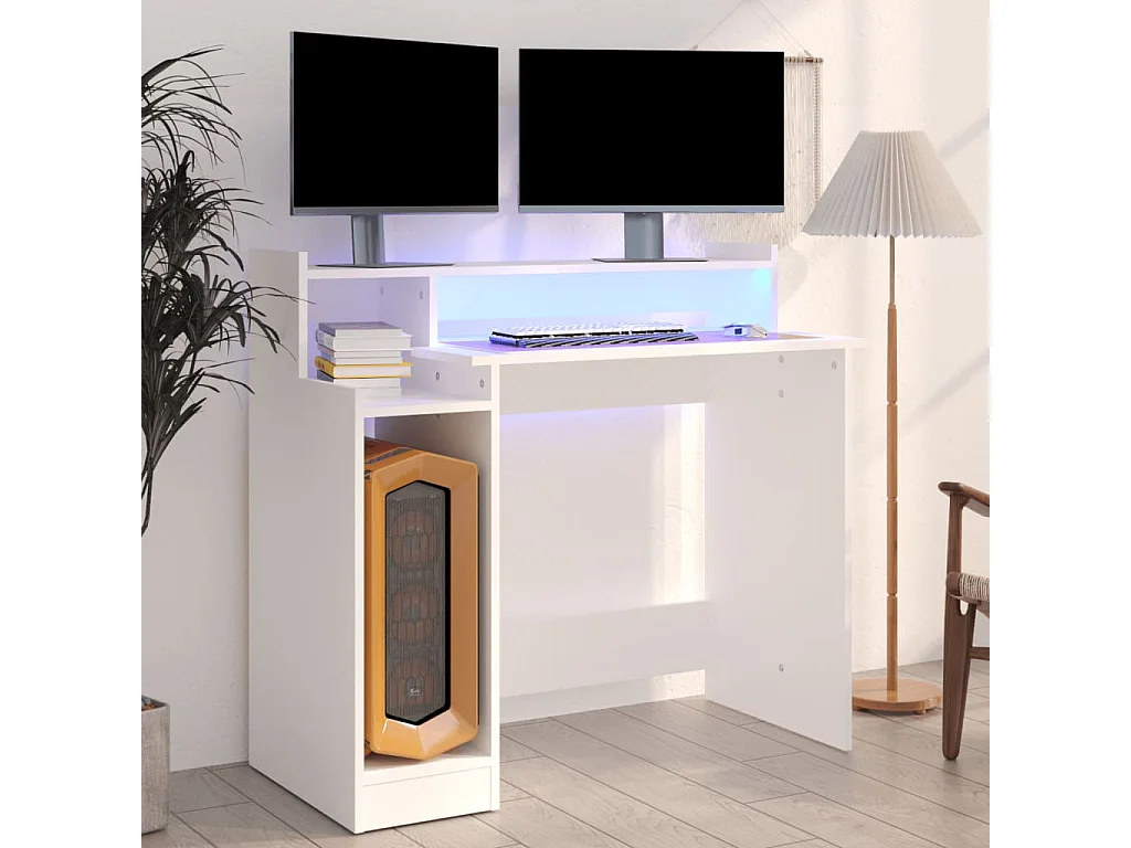 Bureau avec lumières LED Blanc 97x45x90 cm Bois d'ingénierie