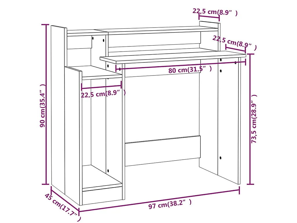 Bureau avec lumières LED Blanc 97x45x90 cm Bois d'ingénierie