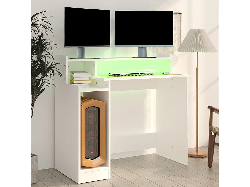 Bureau avec lumières LED Blanc 97x45x90 cm Bois d'ingénierie