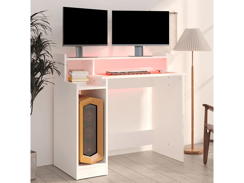 Bureau avec lumières LED Blanc 97x45x90 cm Bois d'ingénierie