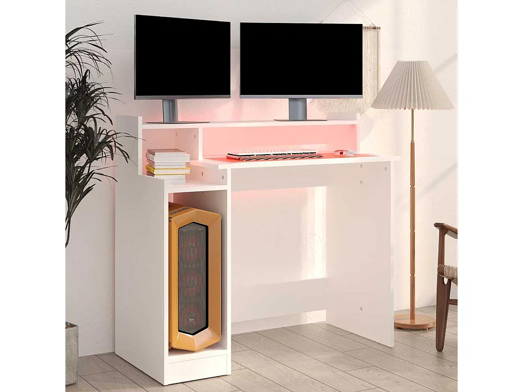 Bureau met LED-verlichting 97x45x90 cm bewerkt hout wit