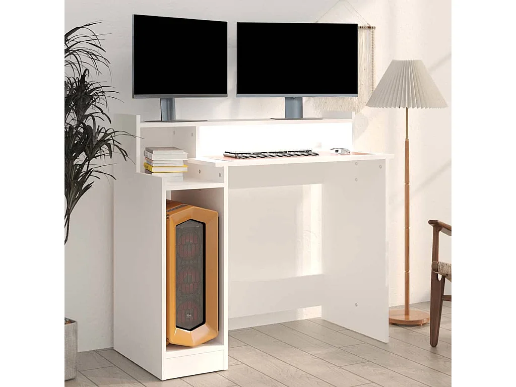 Bureau met LED-verlichting 97x45x90 cm bewerkt hout wit
