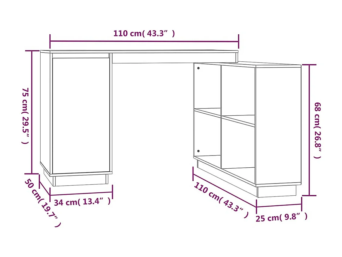 Bureau 110x50x75 cm massief grenenhout honingbruin