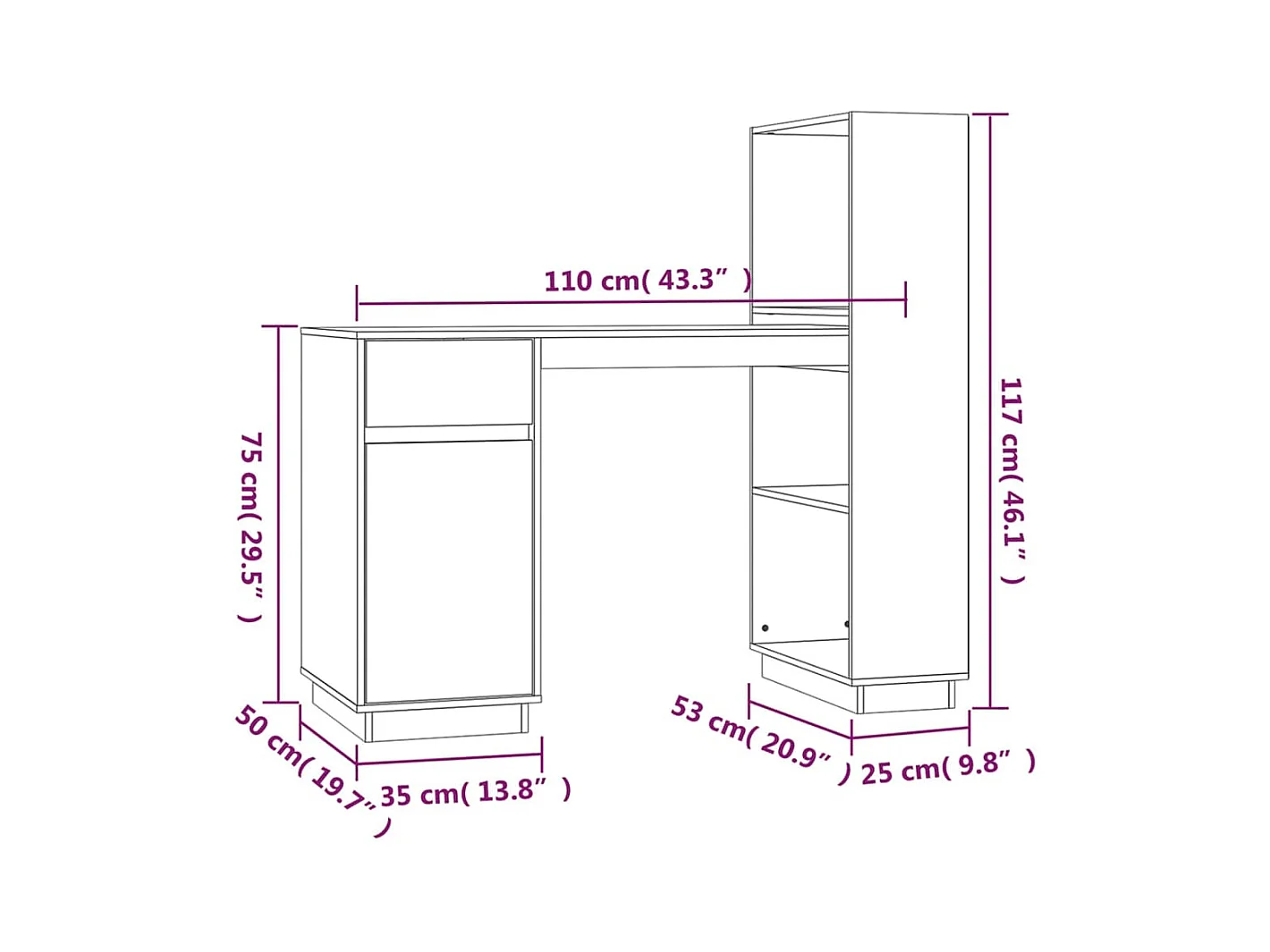 Bureau 110x53x117 cm massief grenenhout grijs
