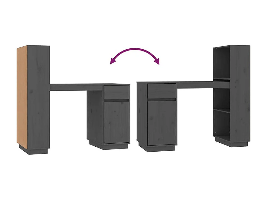 Bureau 110x53x117 cm massief grenenhout grijs