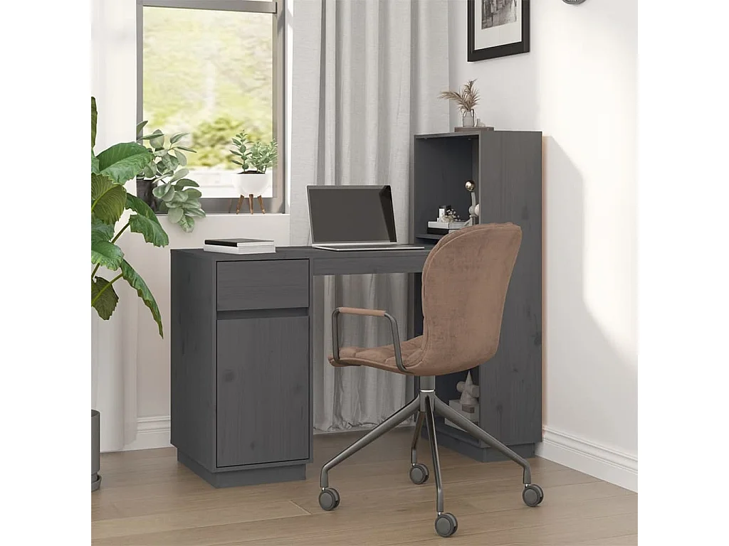 Bureau 110x53x117 cm massief grenenhout grijs