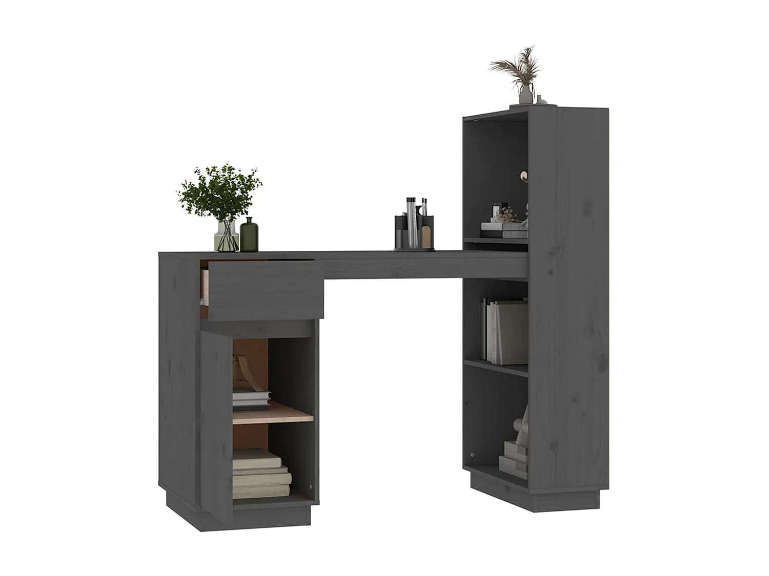 Bureau 110x53x117 cm massief grenenhout grijs