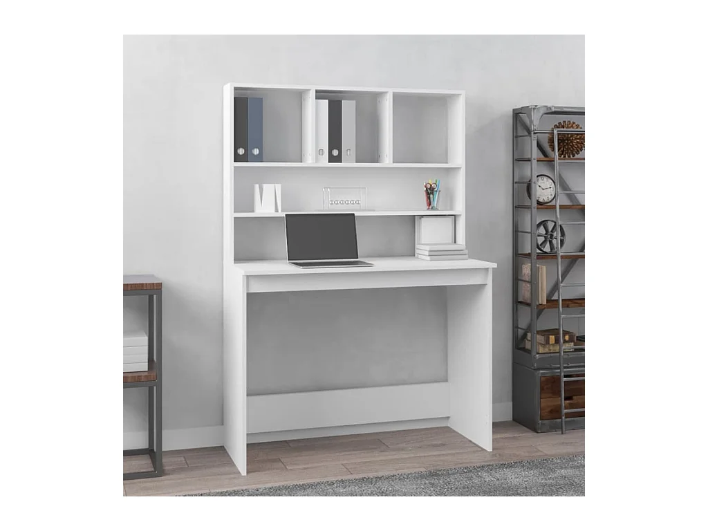 Bureau avec étagères Blanc 102x45x148 cm Bois d'ingénierie
