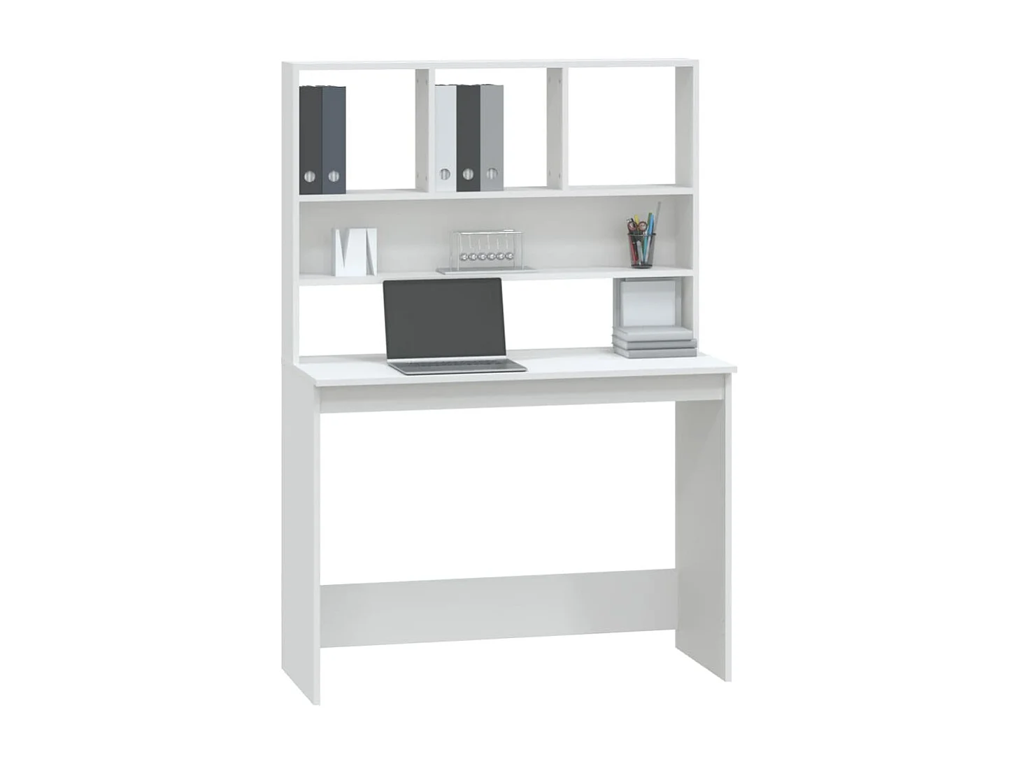 Biurko z półkami Białe 102x45x148 cm Drewno inżynieryjne - Duża przestrzeń do przechowywania, Kompaktowy design, Łatwe w czyszczeniu