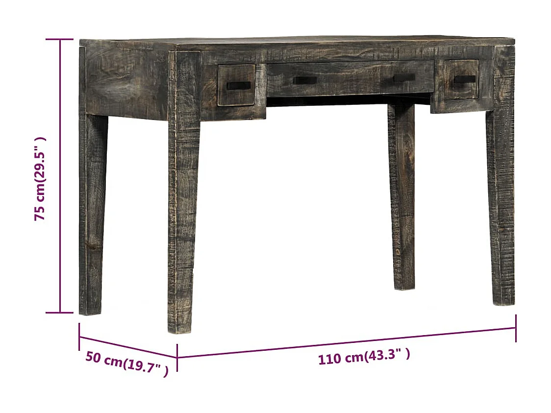 Bureau Noir 110 x 50 x 75 cm Bois de manguier massif