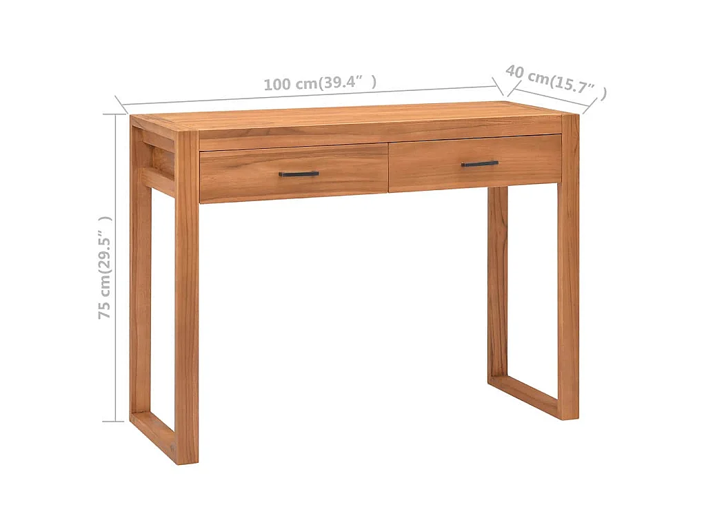 Bureau met 2 lades 100x40x75 cm teakhout