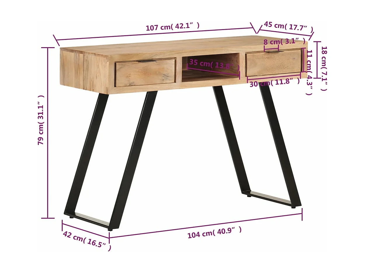 Bureau met natuurlijke randen 107x45x79 cm massief acaciahout
