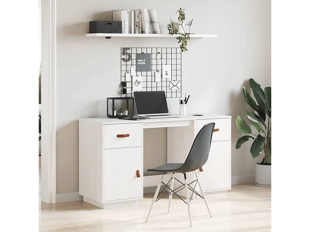 Bureau met kastjes 135x50x75 cm massief grenenhout wit