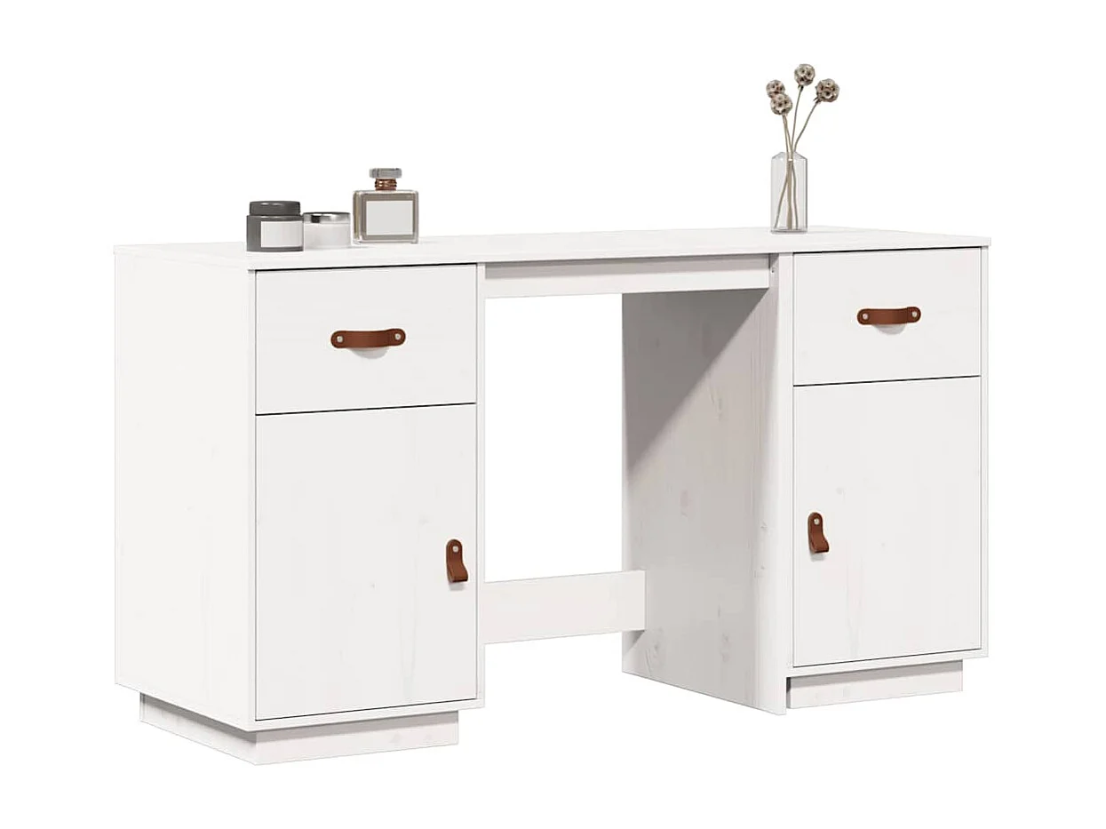 Bureau met kastjes 135x50x75 cm massief grenenhout wit