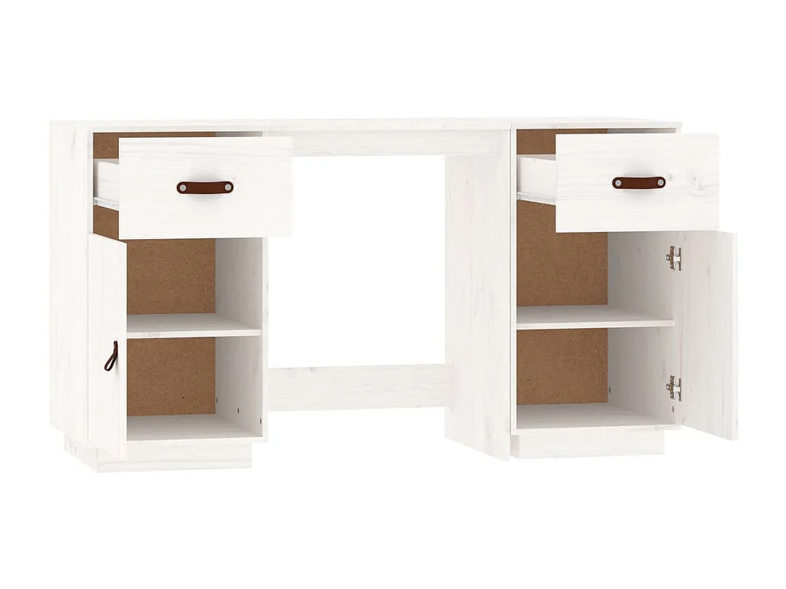 Bureau met kastjes 135x50x75 cm massief grenenhout wit
