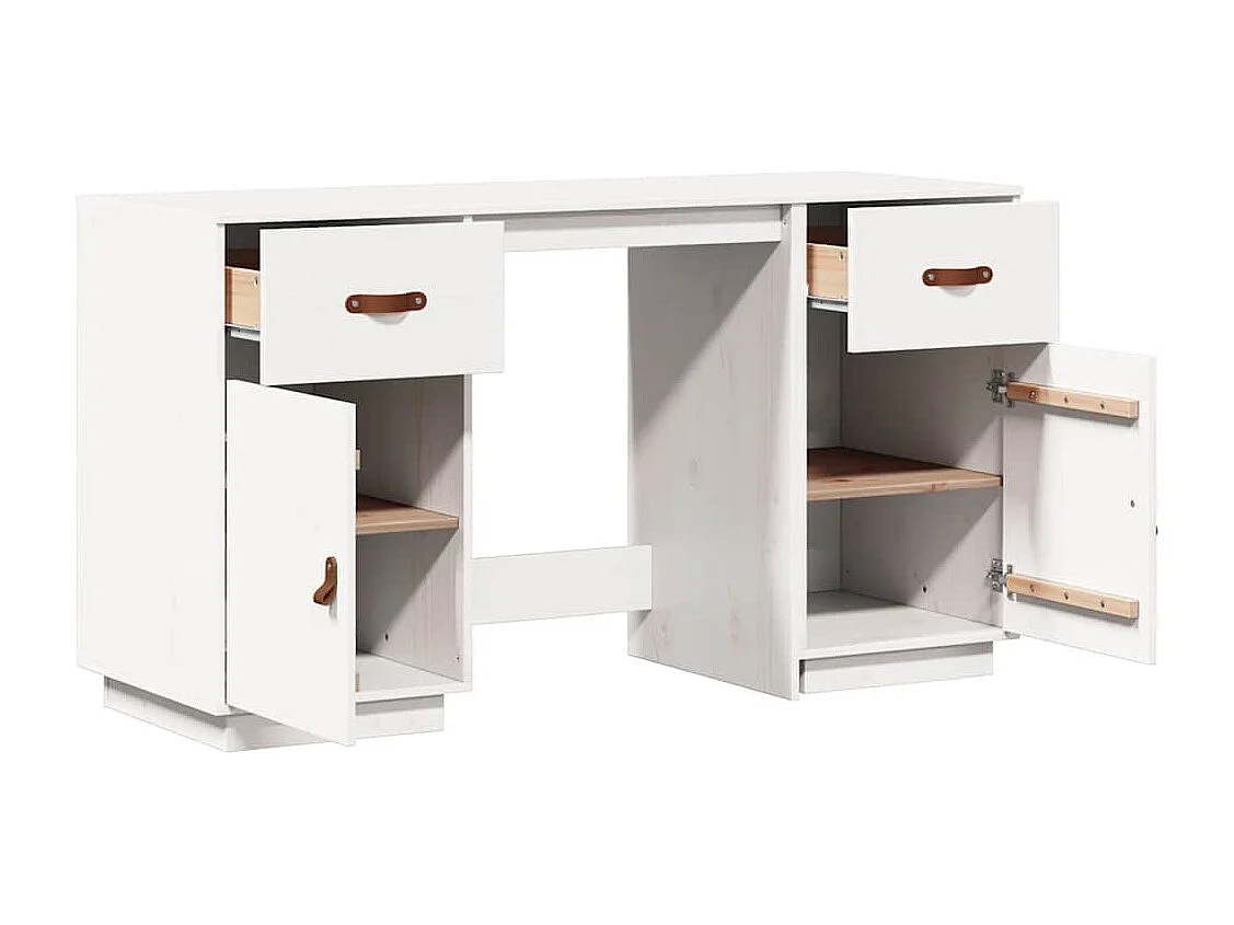 Bureau met kastjes 135x50x75 cm massief grenenhout wit