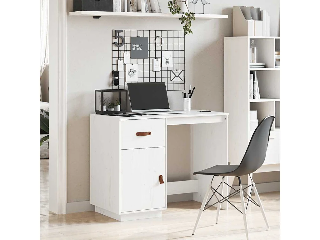 Bureau Blanc 95x50x75 cm Bois massif de pin