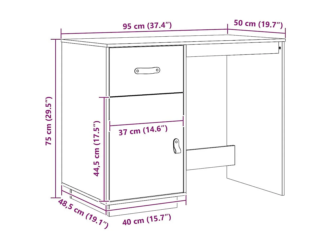Bureau Blanc 95x50x75 cm Bois massif de pin
