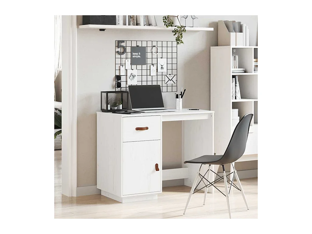 Schreibtisch Weiß 95x50x75cm Massivholz Kiefer