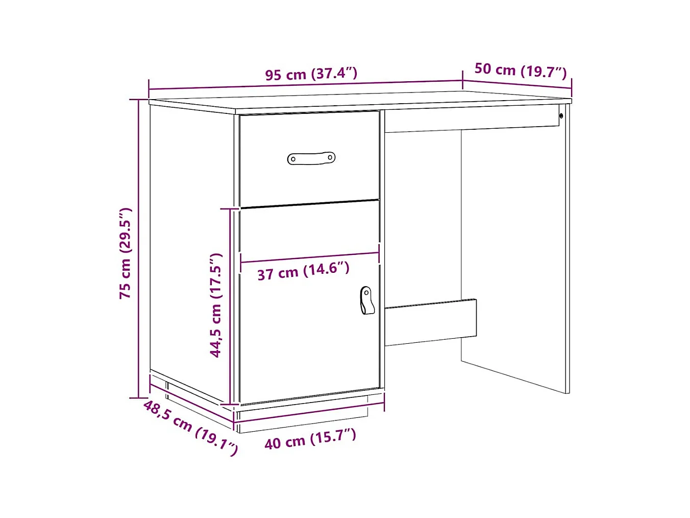 Bureau Blanc 95x50x75 cm Bois massif de pin