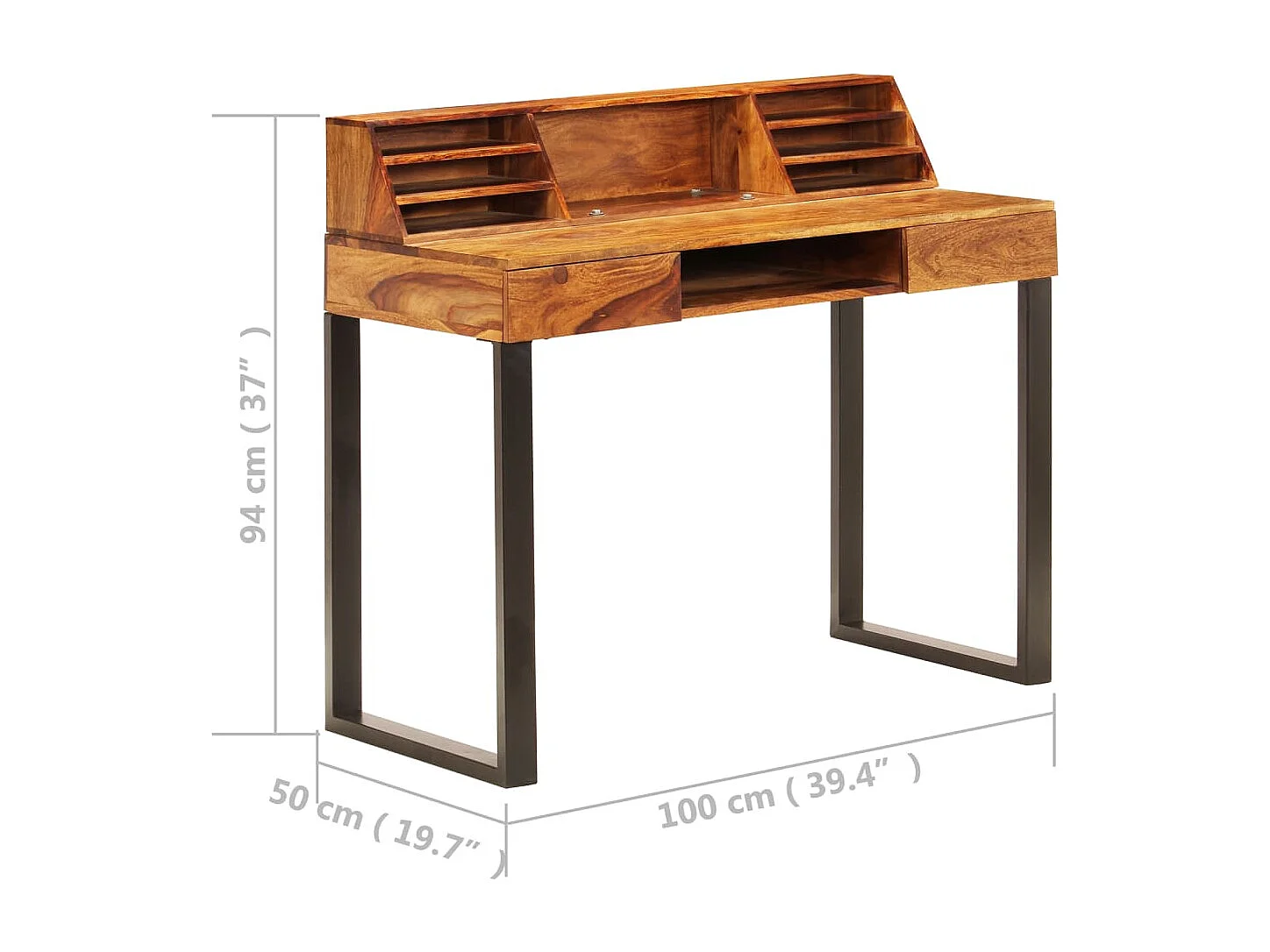 Escritorio de madera maciza de acacia y acero 110x50x94 cm