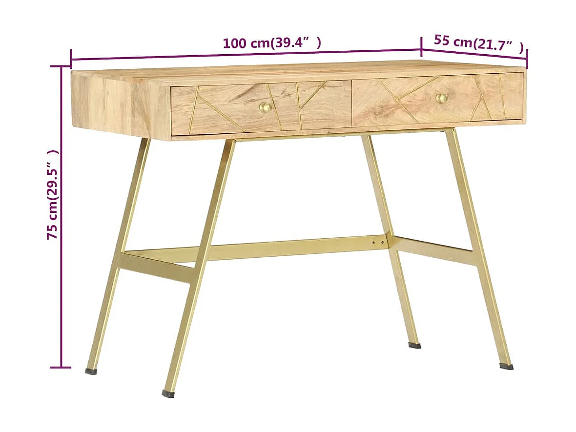 Schrijftafel met lades 100x55x75 cm massief mangohout
