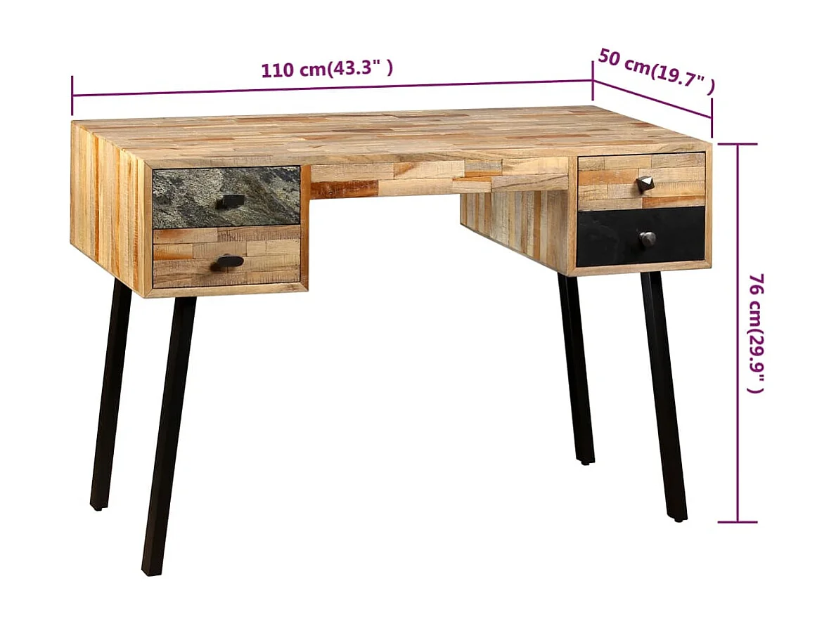 Escritorio de teca maciza reciclada 110x50x76 cm