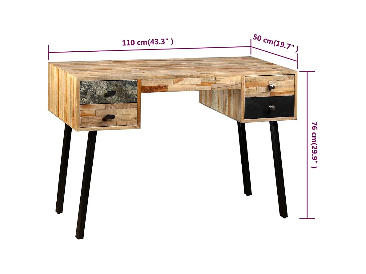 Schrijftafel 110x50x76 cm massief gerecycled teakhout