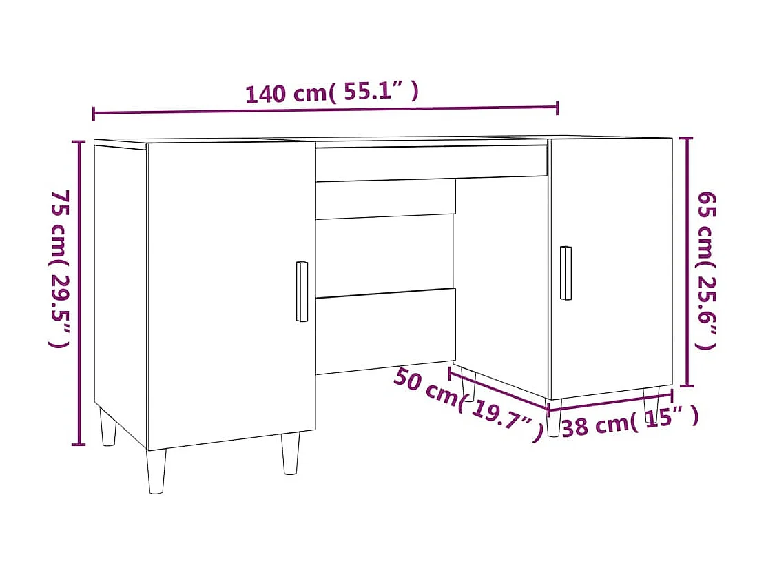 Bureau Sonoma gris 140x50x75 cm Bois d'ingénierie