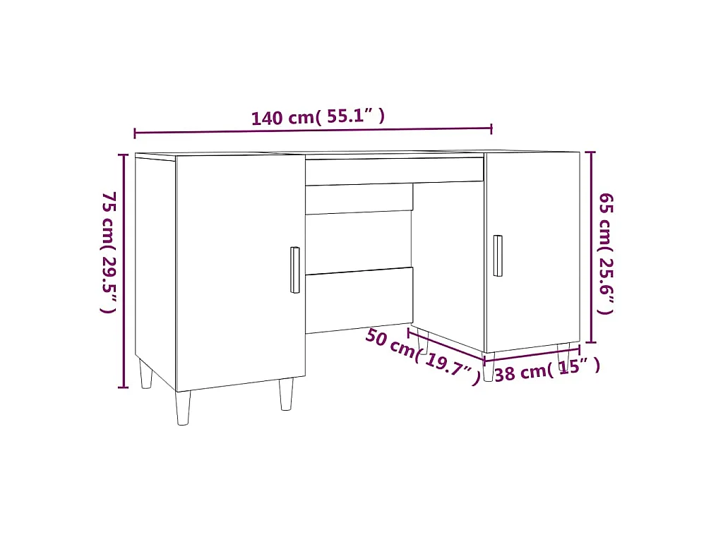 Bureau Sonoma gris 140x50x75 cm Bois d'ingénierie