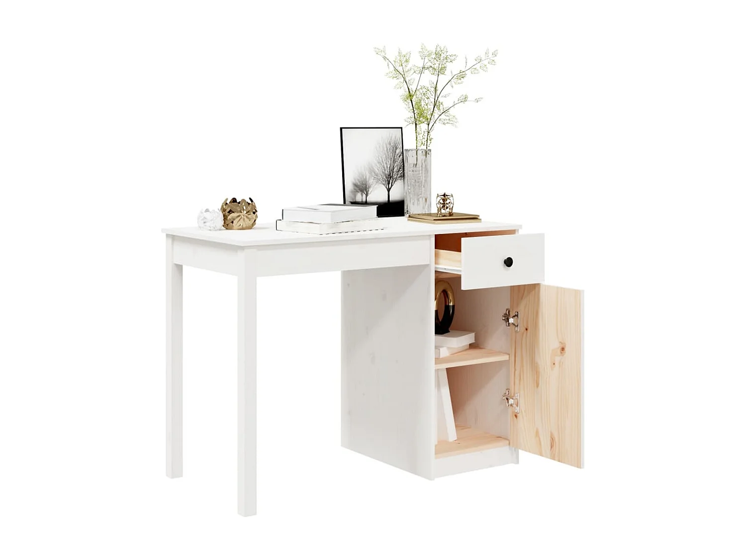 Bureau 100x50x75 cm massief grenenhout wit