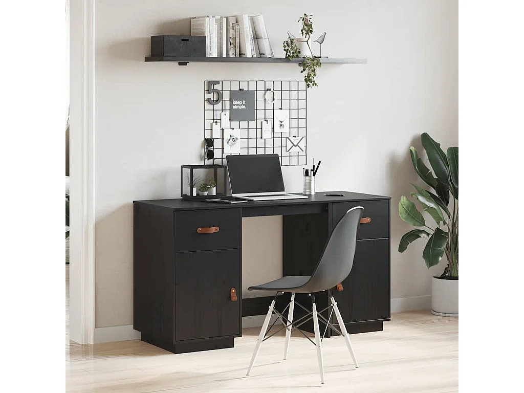 Bureau met kastjes 135x50x75 cm massief grenenhout zwart