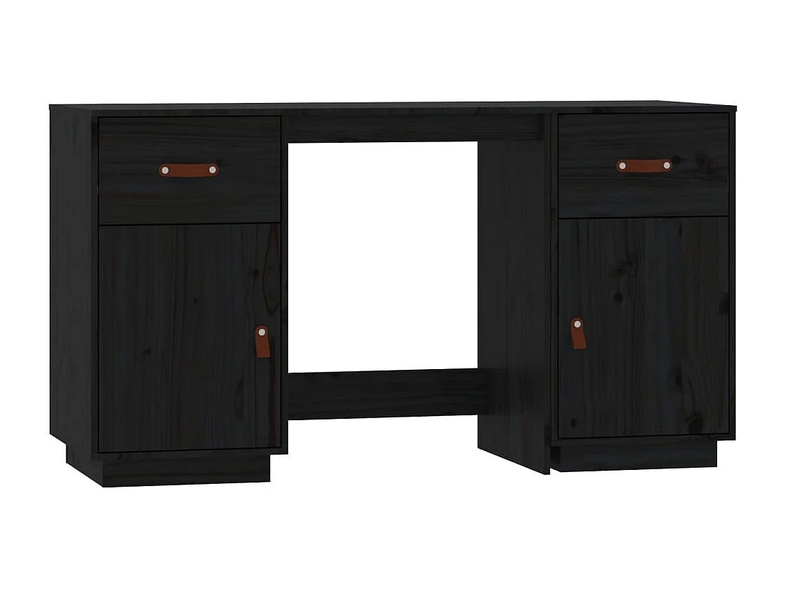 Bureau met kastjes 135x50x75 cm massief grenenhout zwart