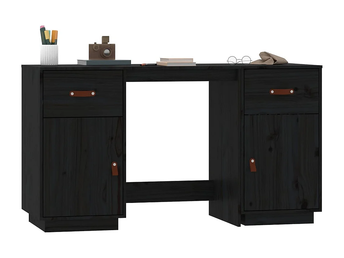 Bureau met kastjes 135x50x75 cm massief grenenhout zwart