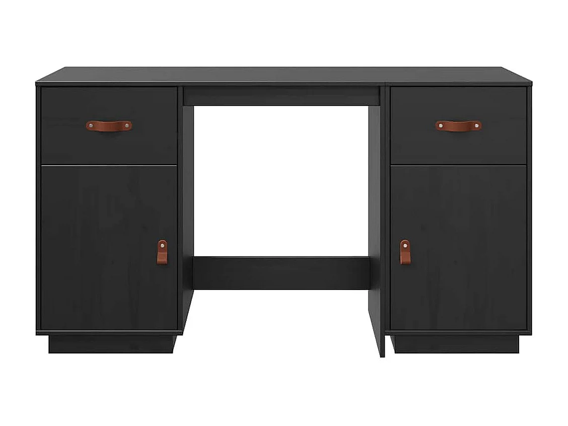 Bureau met kastjes 135x50x75 cm massief grenenhout zwart