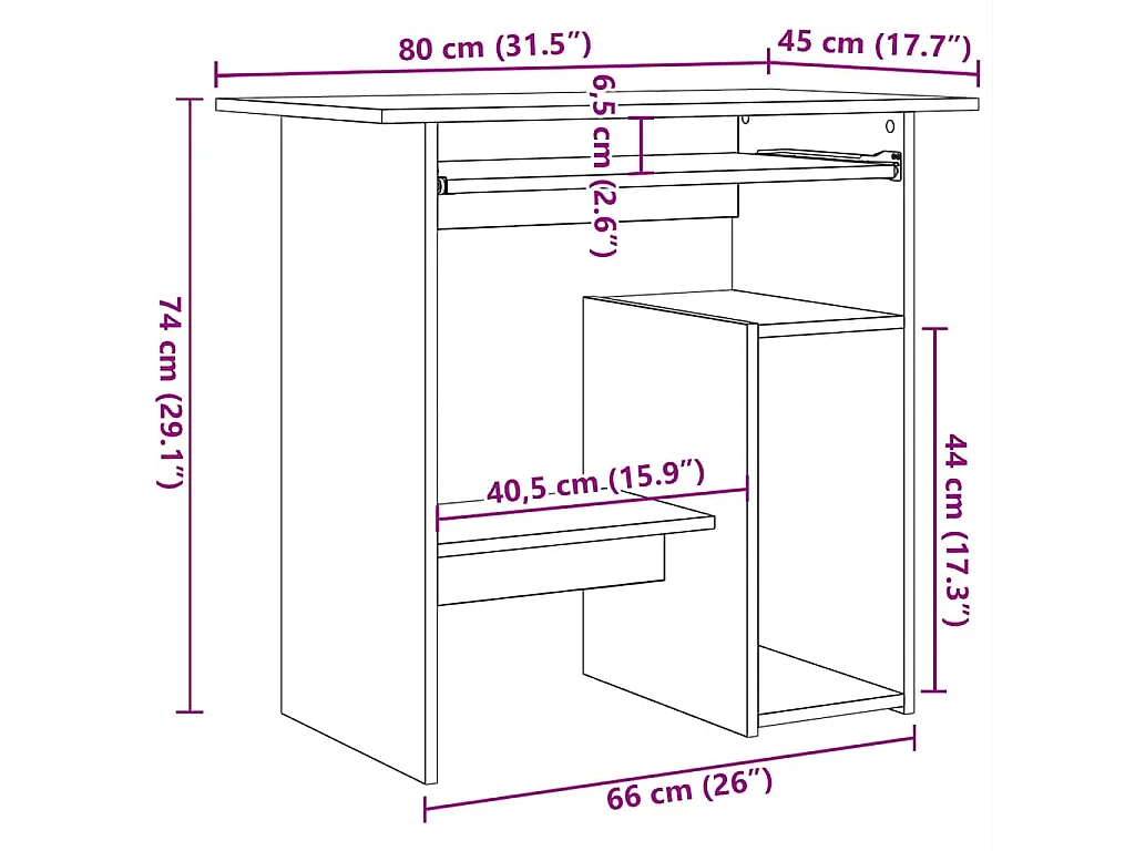 Bureau Chêne fumé 80x45x74 cm Bois d'ingénierie