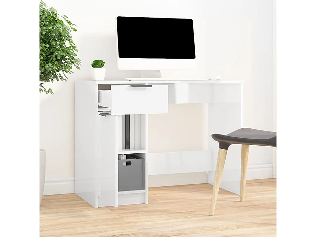 Bureau 100x50x75 cm bewerkt hout hoogglans wit