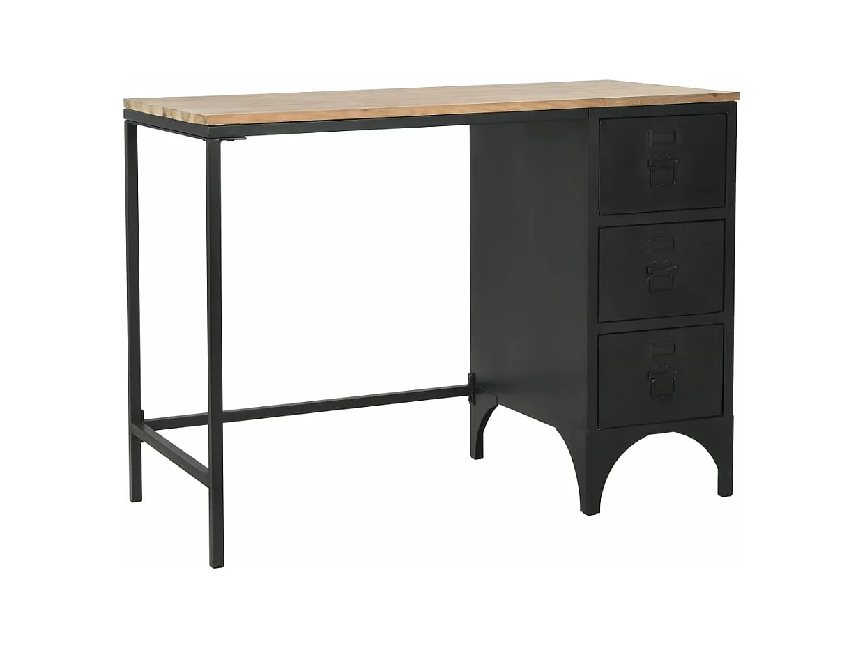 Bureau à piédestal unique Bois de sapin et acier 100x50x76 cm