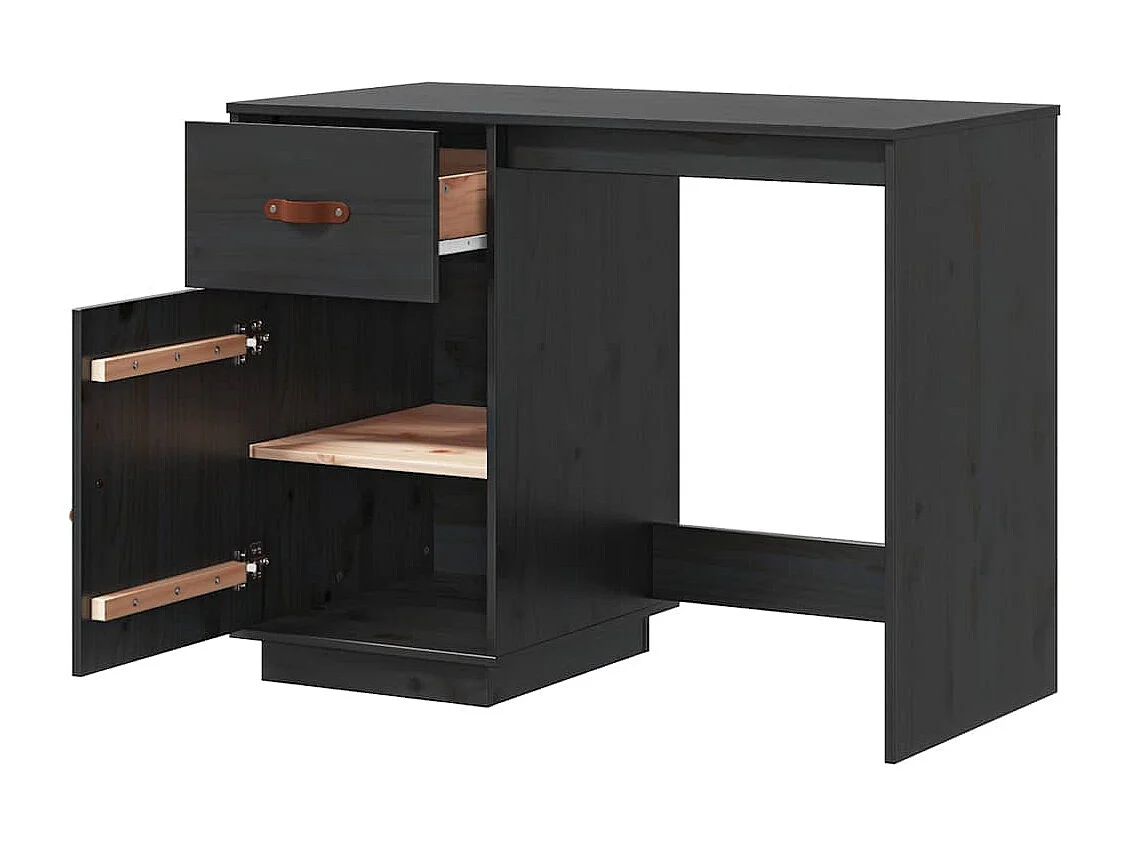 Bureau Noir 95x50x75 cm Bois massif de pin