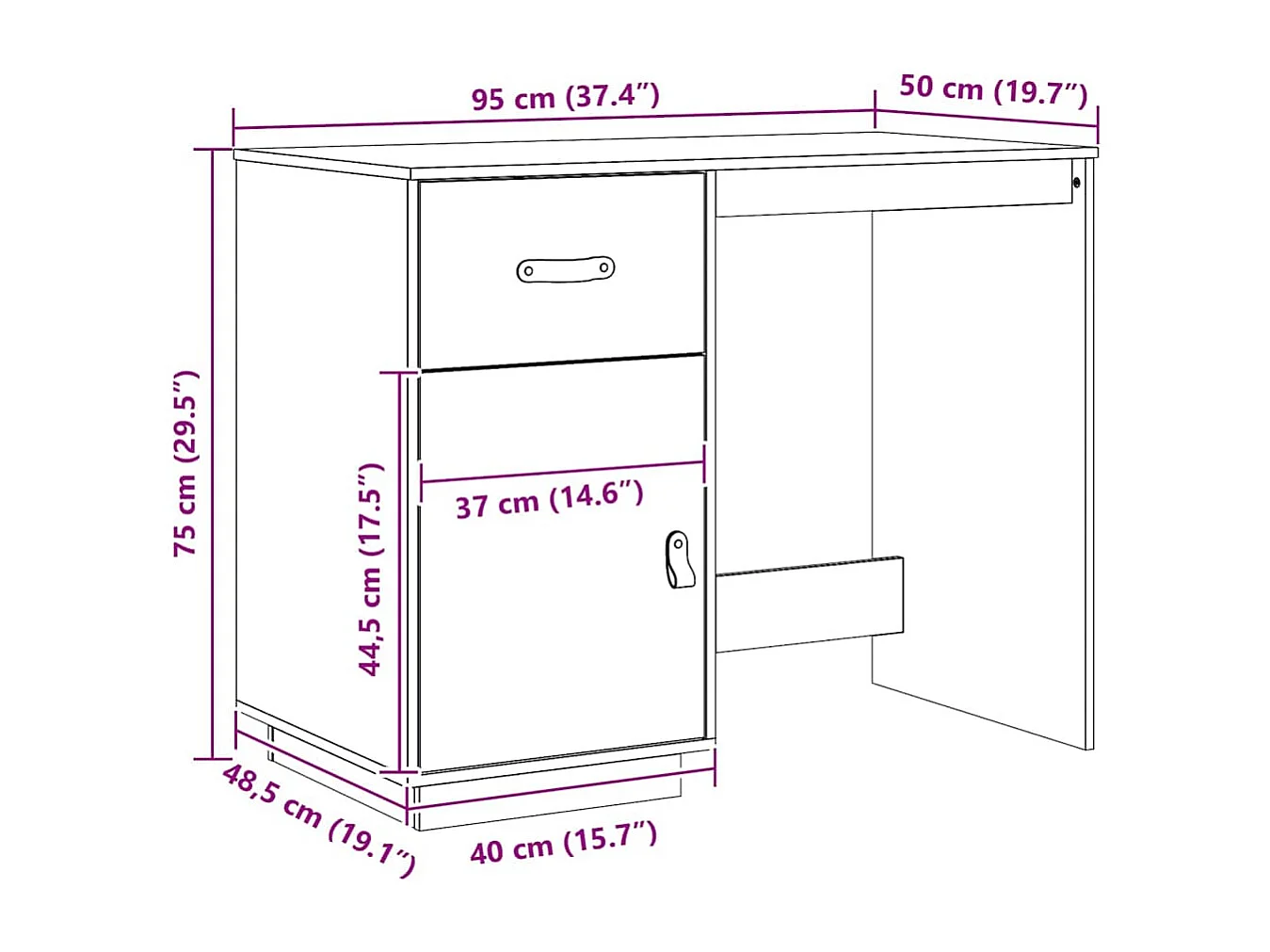 Bureau Noir 95x50x75 cm Bois massif de pin