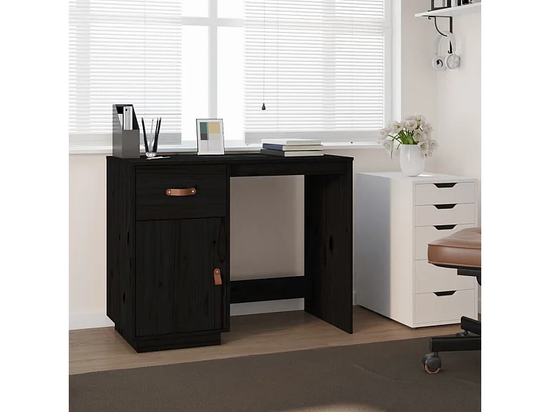 Bureau Noir 95x50x75 cm Bois massif de pin