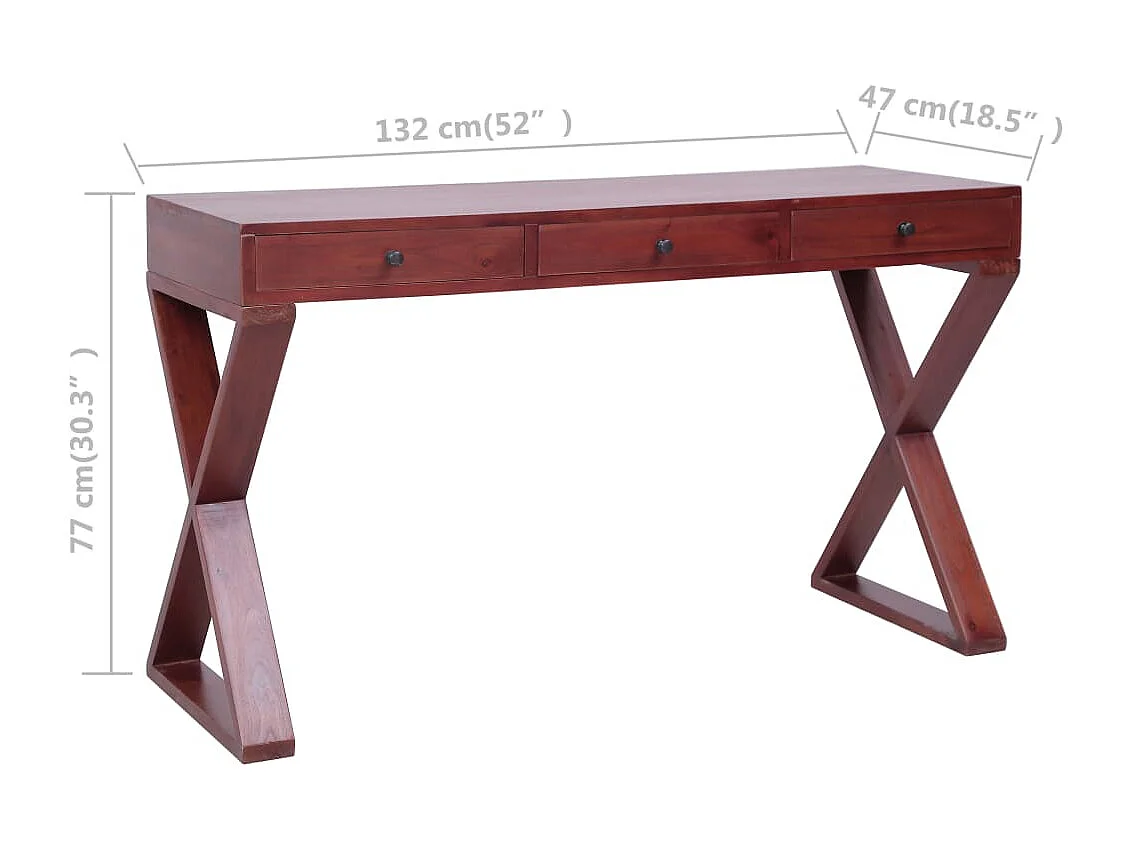 Secretária 132x47x77 cm madeira de mogno maciça castanho