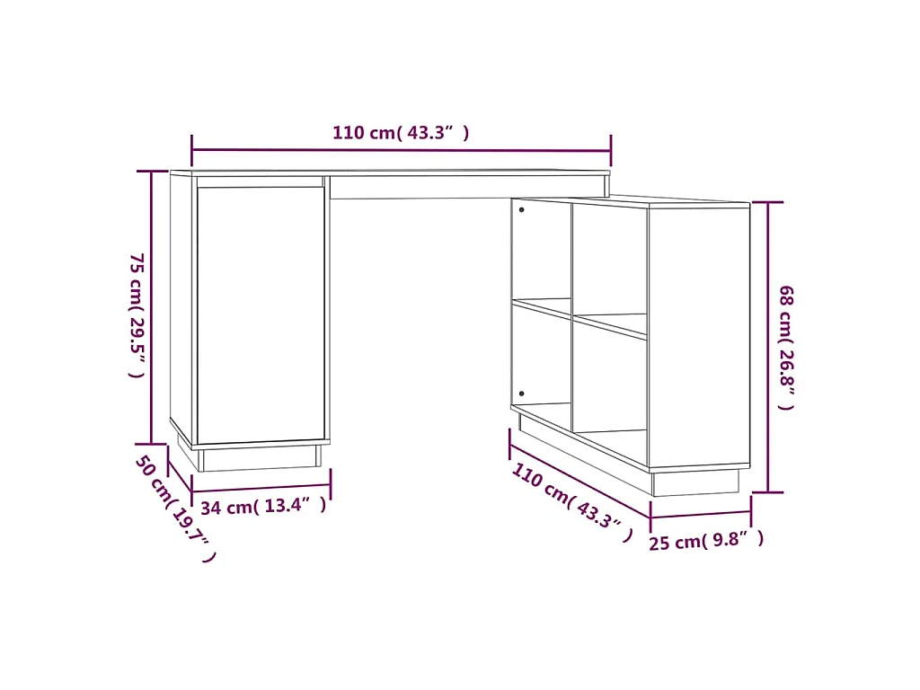 Bureau Gris 110x50x75 cm Bois massif de pin