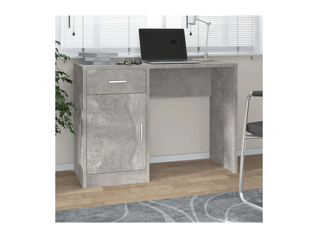 Bureau avec tiroir et armoire Gris béton 100x40x73 cm