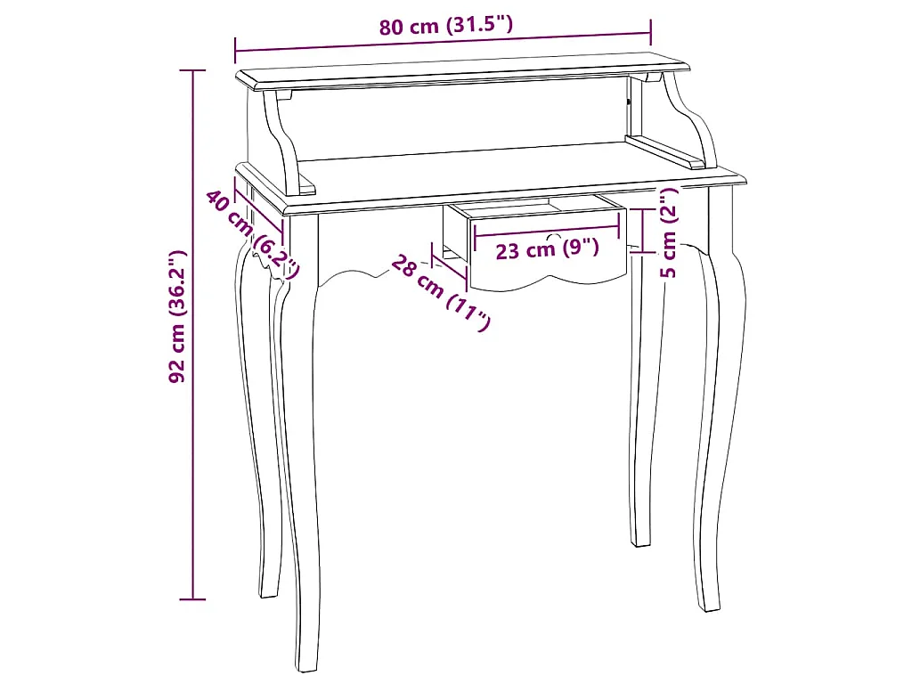 Bureau d'écriture bois d'acajou massif 80x40x92 cm