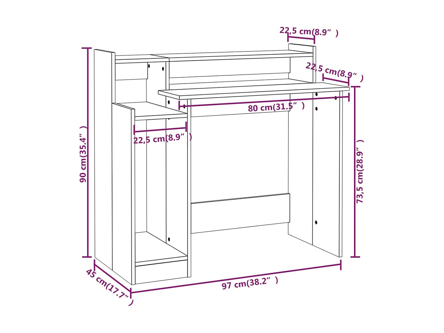 Bureau met LED-verlichting 97x45x90 cm hout grijs sonoma eiken